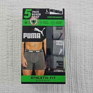5 Pack Puma Boxer Brief Men's L 36-38 Athletic Fit Tag Free NIB Active Stretch